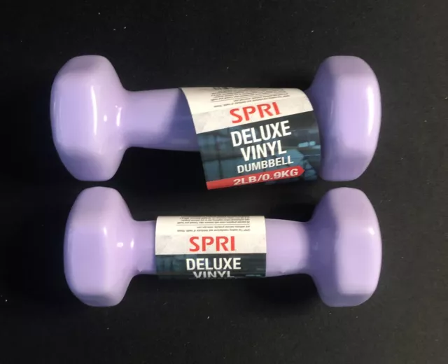 Spri Dumbbells Hex Weights Set of 2, 2 Lbs - Vinyl Coated - 4 lbs Total Purple