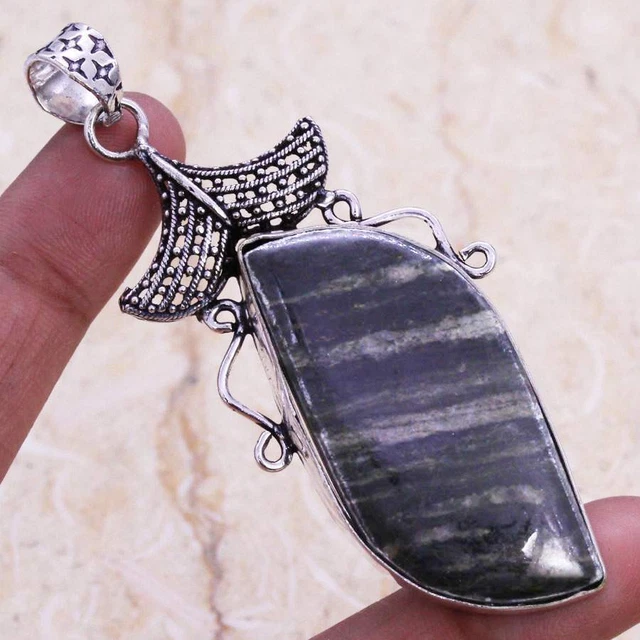 Delicate Picasso Jasper 925 Silver Plated Handmade Pendant of 2.7" Ethnic Gift
