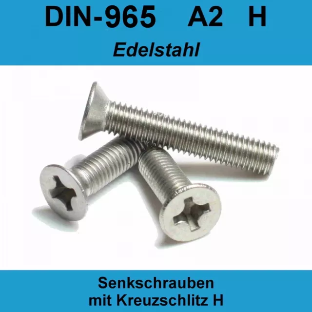 M3 DIN 965 Senkschrauben mit Kreuzschlitz A2 Edelstahl H Senkkopf-Schraube M3x