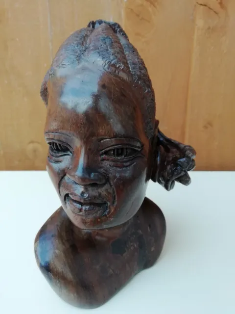 Alex Tumai  African Woman Wood Carved Bust Head Fully Signed 7"