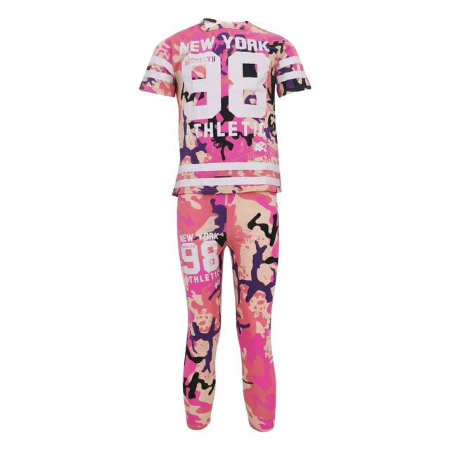 Kids Girls New York Brooklyn 98 Camouflage T Shirt Tops & Legging Set 7-13 Years