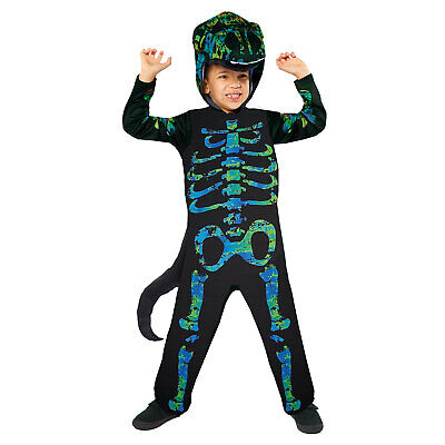 Child Dino Skeleton Fancy Dress Halloween Costume Boys Girls Kids Dinosaur