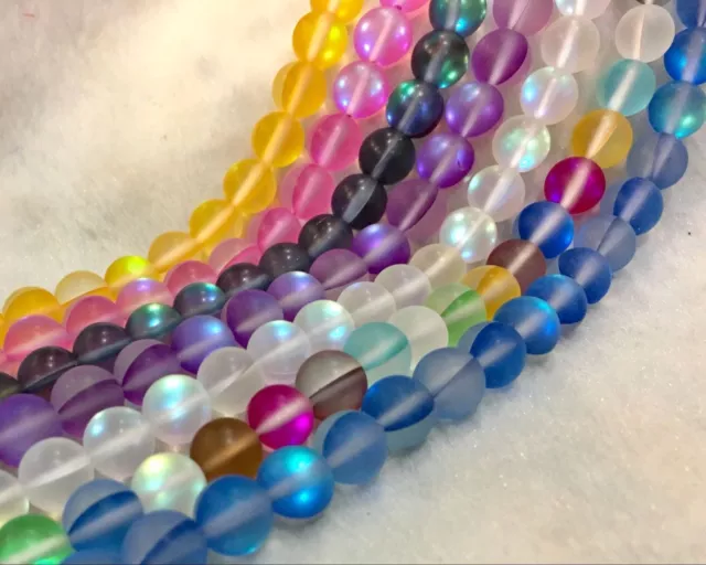 Multicolor 6/8/10mm Gleamy Rainbow Moonstone Round Gems Loose Beads 15''
