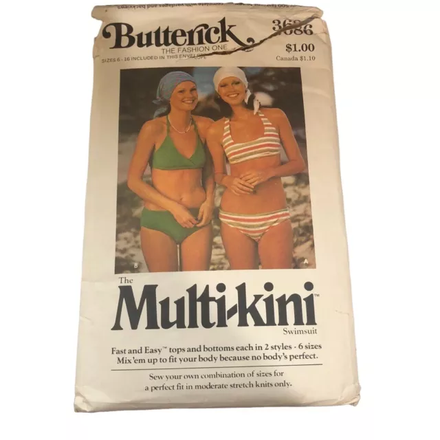 VTG Butterick Sewing Pattern 3686 Multi-kini Sizes 6-16 (see measurements for fi