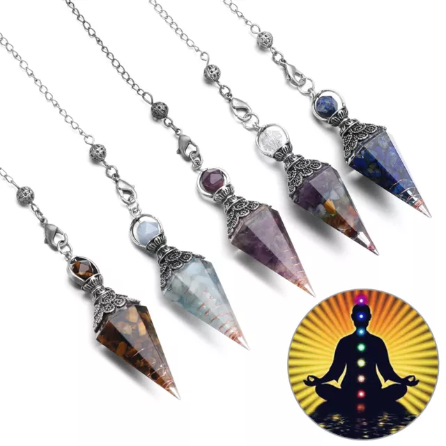 Wicca Dowsing Pendulum Pendant Neckalce Chakra Crystal Gemstone Divination