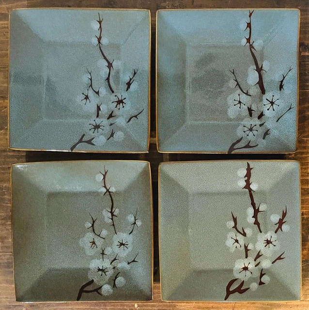 Set of 4 Pier 1 Imports Tranquil 8 inch Square Salad / Luncheon Plates