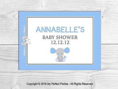 PERSONALISED Baby Shower Guest Book, Keep Sake, Game, Baby Boy, Blue Elephant.