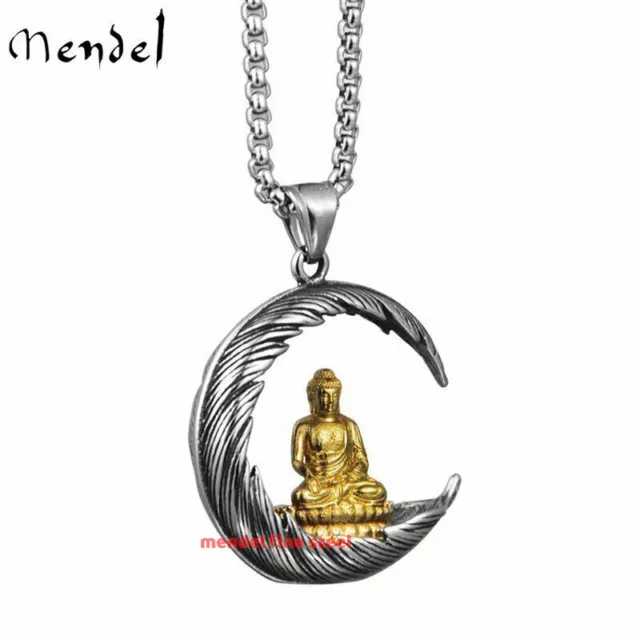 MENDEL Mens Gold Plated Stainless Steel Tibetan Buddhist Buddha Pendant Necklace