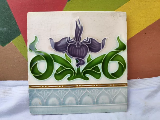 1940s Vintage Embossed Floral Art Nouveau Architecture Furniture Tile Japan