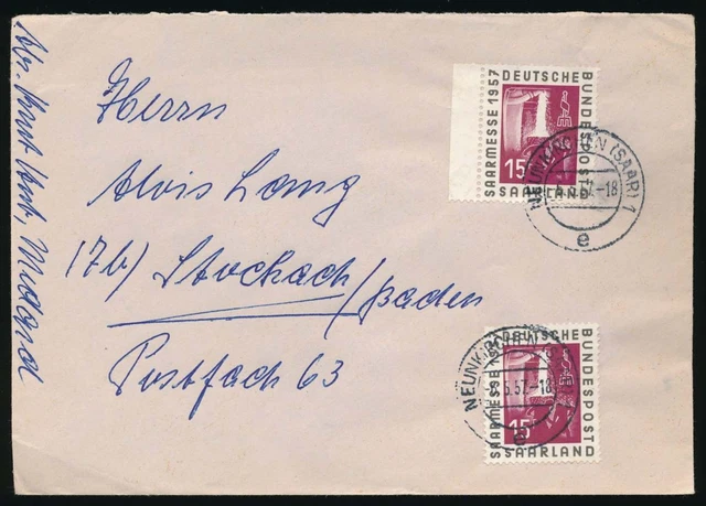 Saarland Nr. 400 MeF (2) Brief NEUNKIRCHEN 6.5.57 - STOCKACH #120829