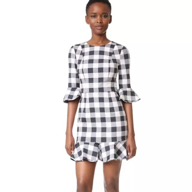 Black Halo Vischy Two Tone Flounced Trim Brooklyn Gingham Dress Size 8