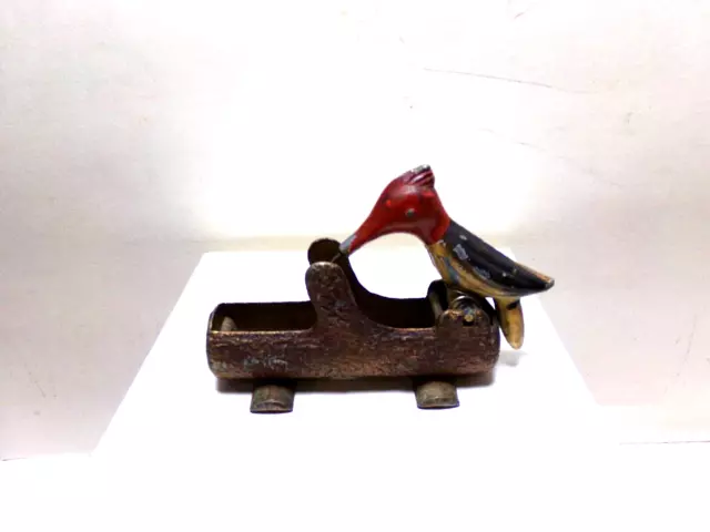 Vintage Metal Woodpecker On Log Toothpick Dispenser Hand Painted