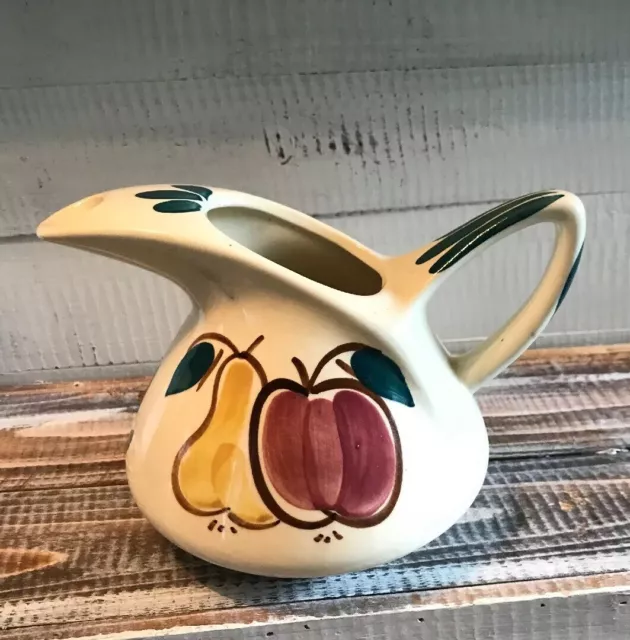 Vintage Purinton Pottery Jug Pitcher Fruit Pattern Apple Pear Ice Lip Slipware