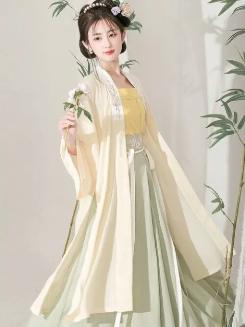 Chinese Hanfu Dress 3PCS Set Flowing Maxi Dress Chinese Ancient EmbroideryDress