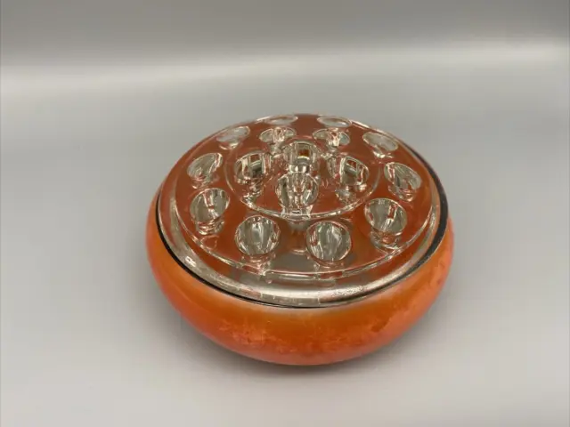 Flower Frog Glass with Orange Bowl 16 Holes