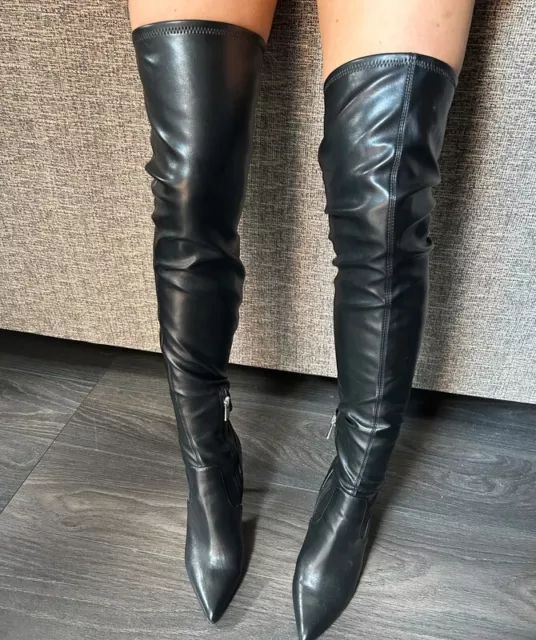 SXXY BLACK STRETCH Pu Leather THIGH HIGH Boots * 8 uk * DOMINATRIX ...