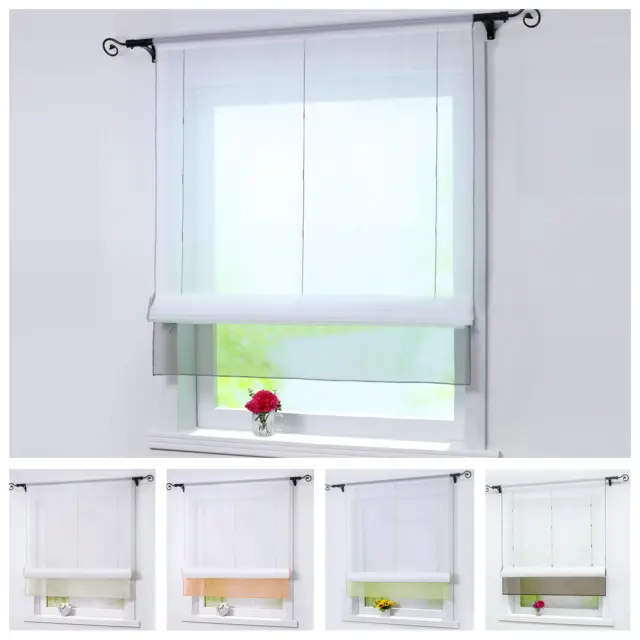 Rod Pocket Roman Curtains Liftable Shade Window Valance Drape Blind Net Curtains