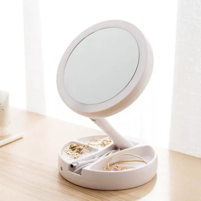 Miroir Maquillage 10X Double Face LED Miroir Grossissant Pliable avec Câble USB