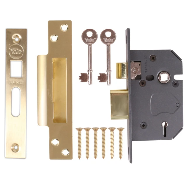 2.5" Yale Quality 5 LEVER SASHLOCK Polished Brass Finish Latchbolt Door Security