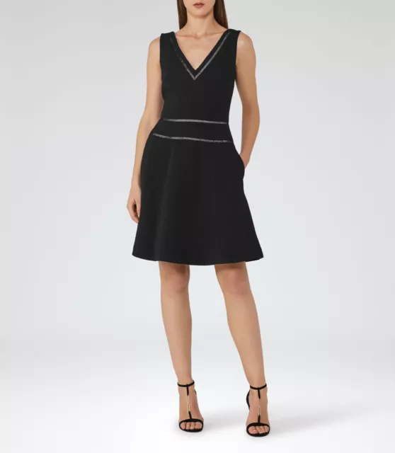 Reiss Nelly Black Fit & Flare Dress Size 10