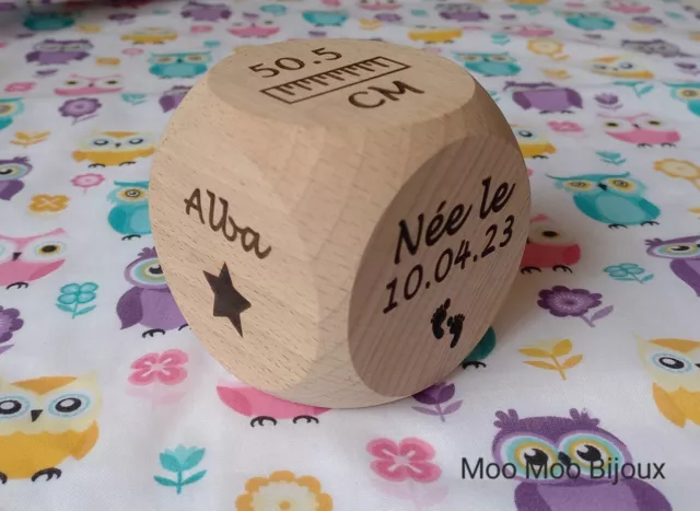 Cube de naissance 7,5cm - cadeau - bébé - anniversaire - personnalisé