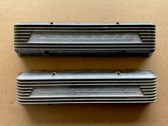 Corvette 9 fin low script aluminum valve covers staggered bolt NCRS 3726086