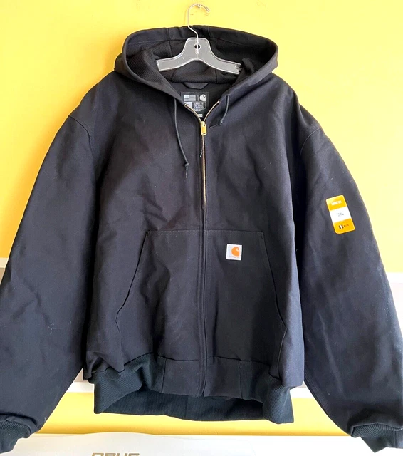 New Carhartt OJ0131-M Duck Active Jacket Thermal Lined Hooded Black Men Sz 2XL