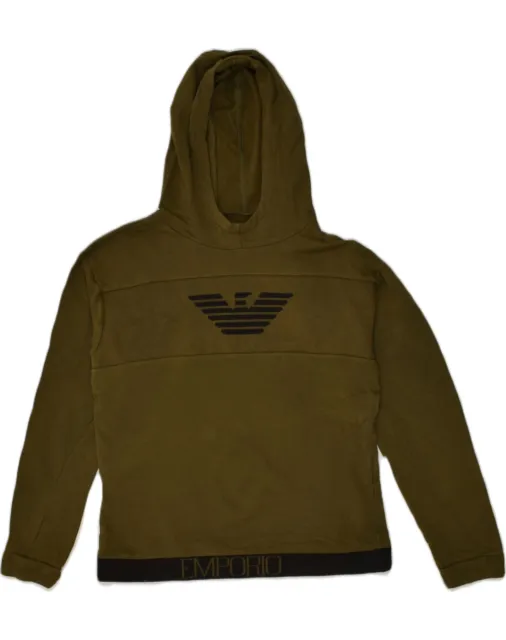 EMPORIO ARMANI Boys Graphic Hoodie Jumper 13-14 Years Khaki Cotton AF02