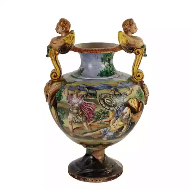 Vase Ancien en Majolique Peint à la Main Italie du XXe Siècle