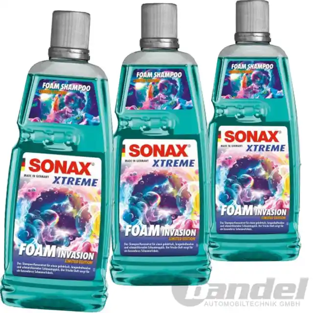3x 1L SONAX Xtreme Gomma Piuma Invasione Shampoo Lavaggio-Auto Schiuma con