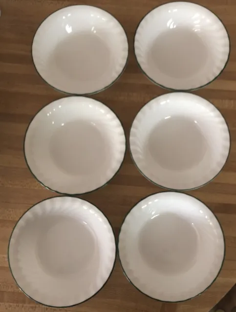 6 Corelle Corning Callaway Ivy Soup Cereal Salad Bowls 7-1/4" Swirl Green Edge