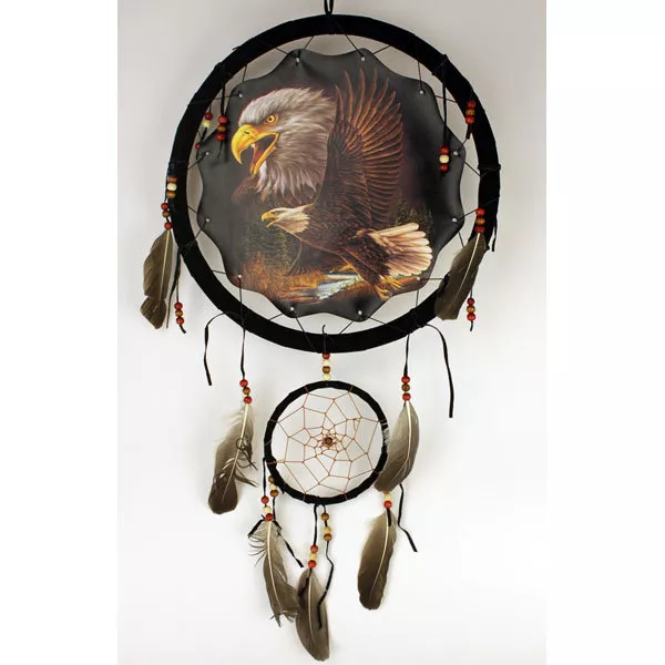 13" Soaring Eagle Dream Catcher Wall Hang Decor Feathers & Beads Gift DCB1321