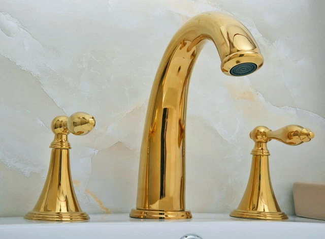 Gold Color Brass Roma Widespread Bathroom Faucet Basin Tub Sink Mixer Tap 2gf020