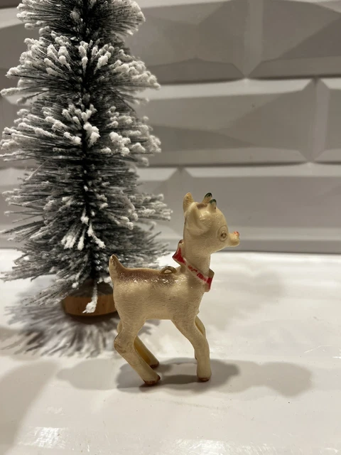 VINTAGE HARD PLASTIC Rudolph The Red Nosed Reindeer Christmas Ornament ...