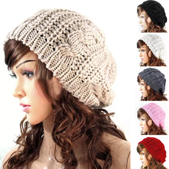 Women's Knitted Hat Fashion Slouch Beanie French Beret Beret Hat D4C4