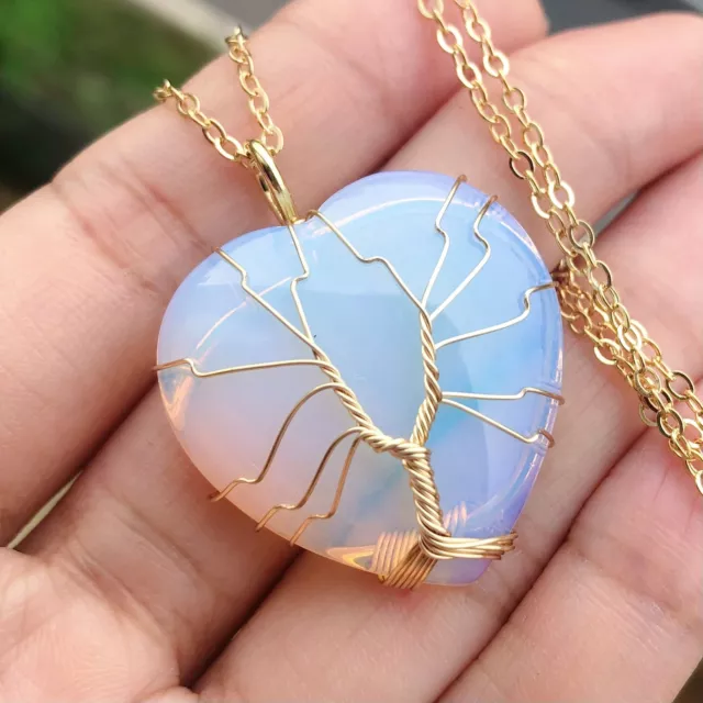 Opalite Gem Tree Of Life Necklace Chakra Reiki Healing Amulet