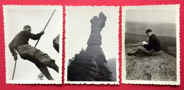 3 x Foto Sächsische Schweiz Kletterei Bergsteiger an Felsen      ( 8486