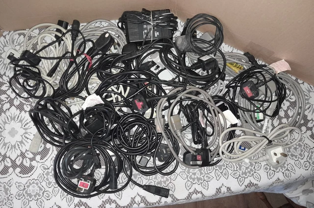BULK LOT OF MAINS CABLES - TWO PIN FIGURE 8, and THREE PIN KETTLE LEADS + 1 PSU