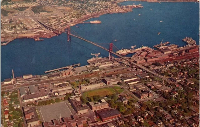 Angus L Macdonald Bridge Halifax Nova Scotia Canada Aerial View Chrome Postcard