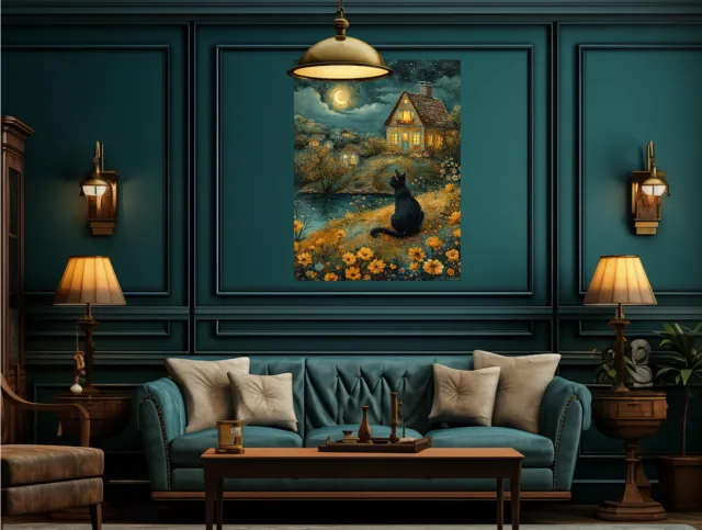 Chat reveur peinture style Van Gogh gouache painting Poster Impression Canvas