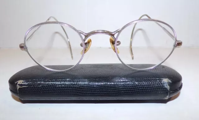 VTG Shuron 12k GF Silver Spectacles Etched Eyeglasses w Case White Gold Filled