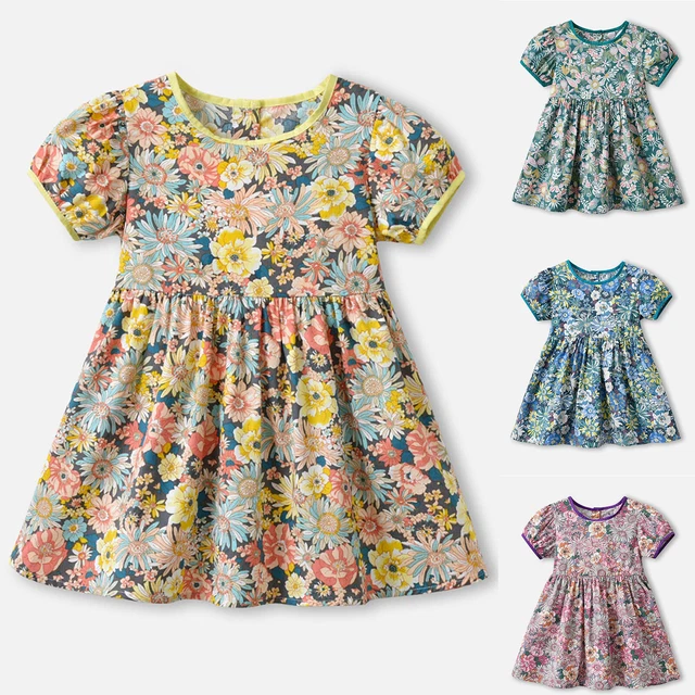 Kids Toddler Baby Girls Spring Summer Flower Print Short Sleeve Princess Dress