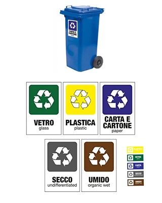 100x150 mm 5 pz Italiano e Inglese Mis Etichette riciclo JoeMonkey Adesivi per Raccolta Differenziata per bidoni Riciclaggio rifiuti 