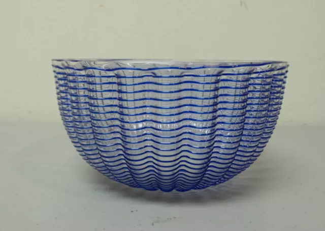 GORGEOUS STEVENS & WILLIAMS COBALT THREADED ART GLASS FINGER BOWL c. 1880's