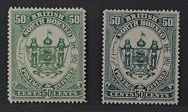 Nordborneo  22 P ** 1886, 50 C. PROBEDRUCKE hell+blaugrün, postfrisch, SELTEN