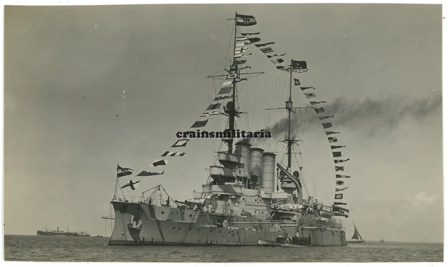 ORIG. FOTO REICHSMARINE Schiff LINIENSCHIFF ELSASS mit Flaggen 1925 EUR