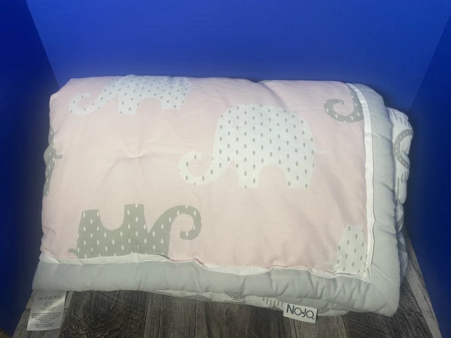 Nojo Crib Blanket Elephants Gray White Pink Reversible Comforter Baby Blankie