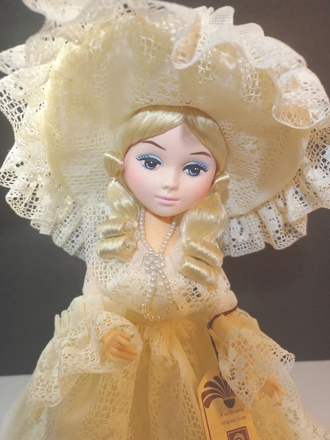 Vintage Bradley Doll Victorian Blonde Southern Belle Cream Lace Dress Brim Hat