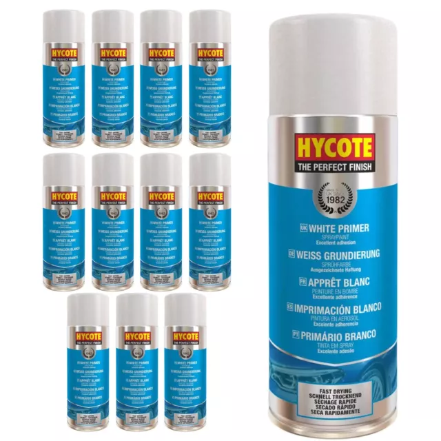 Hycote White Primer Multi-Purpose Aerosol Spray Paint Fast Drying 400ml x12