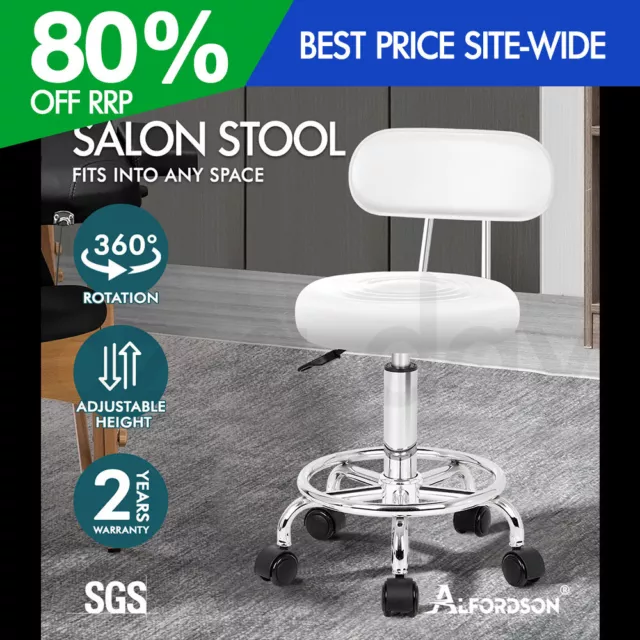 ALFORDSON Salon Stool Backrest Swivel Barber Hair Dress Chair Declan White